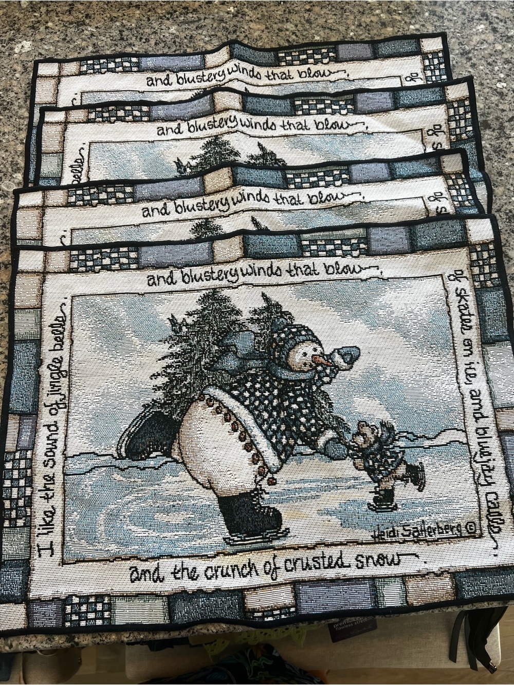 4 Heidi Satterberg Snowman Print Kids Placemat Set in Blue
